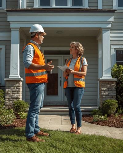 A contractor talking with a client